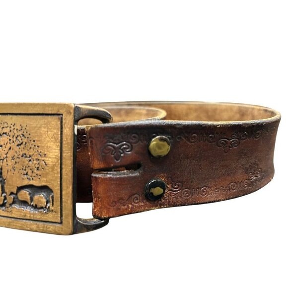 Vintage 1975 Two Horses Tech Ether Guild Brass Belt – Genuine Leather Rare main image 6